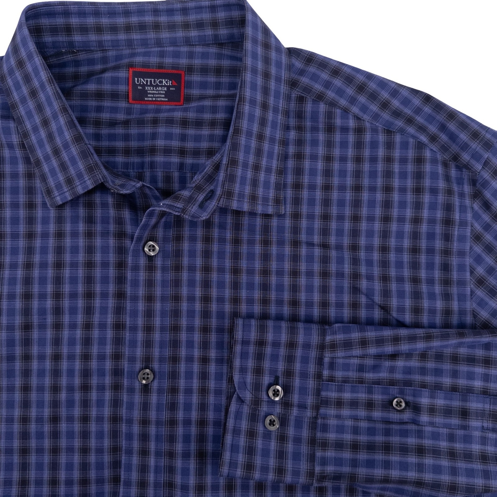 Untuckit Mens Xxxl 3xl Bottini Wf Wrinkle Free Button Down Blue Plaid Shirt